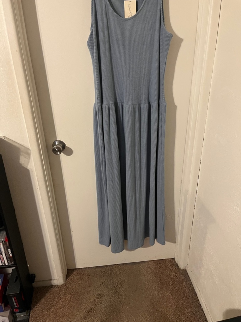 Sleeveless Light Blue Maxi Dress - Casual Ribbed Tank Style - Picture 3 of 6